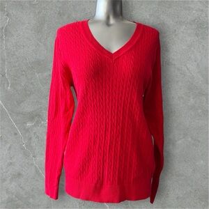 💟Plus Size Red V-Neck 100% Cotton Sweater